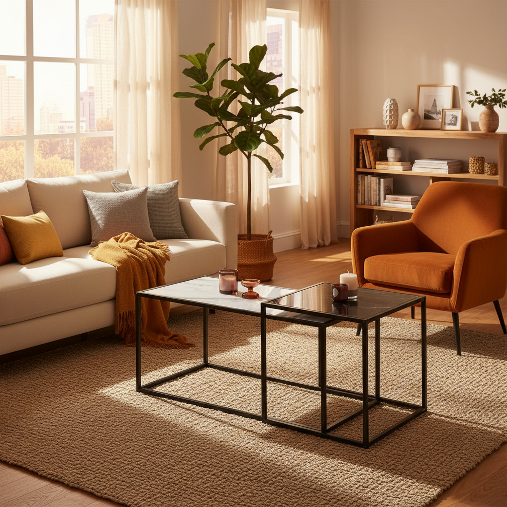 Juego de 2 Mesas de Centro en Blanco y Negro