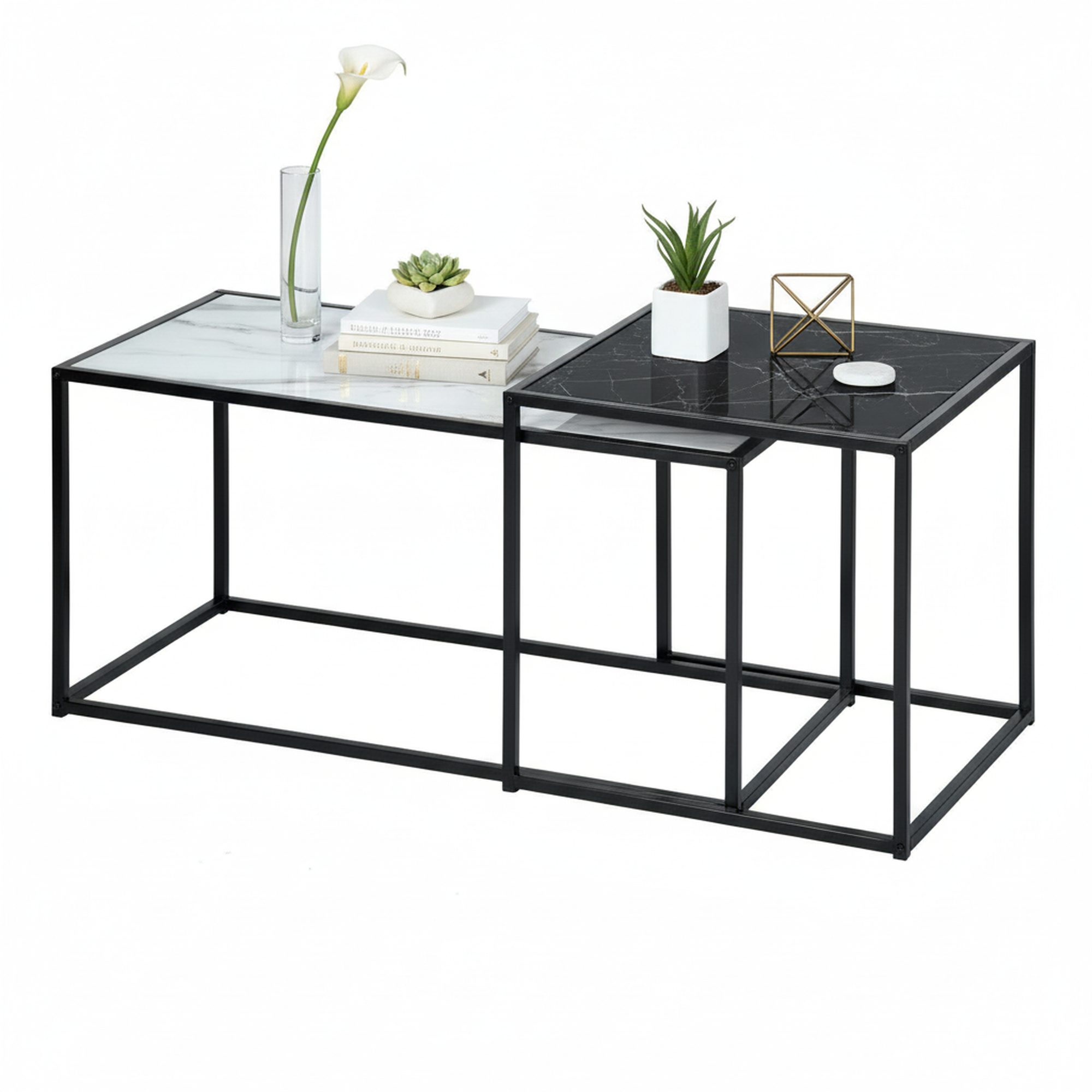 Juego de 2 Mesas de Centro en Blanco y Negro