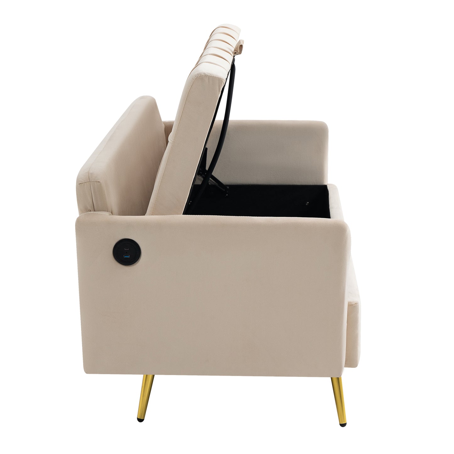 Sofá Moderno de Dos Plazas con Espacio de Almacenamiento Puertos de Carga USB y Tipo C, Y Dos Almohadas Beige