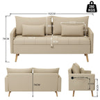 Sofá Moderno de Dos Plazas con Espacio de Almacenamiento Puertos de Carga USB y Tipo C, Y Dos Almohadas Beige