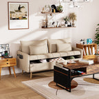 Sofá Moderno de Dos Plazas con Espacio de Almacenamiento Puertos de Carga USB y Tipo C, Y Dos Almohadas Beige