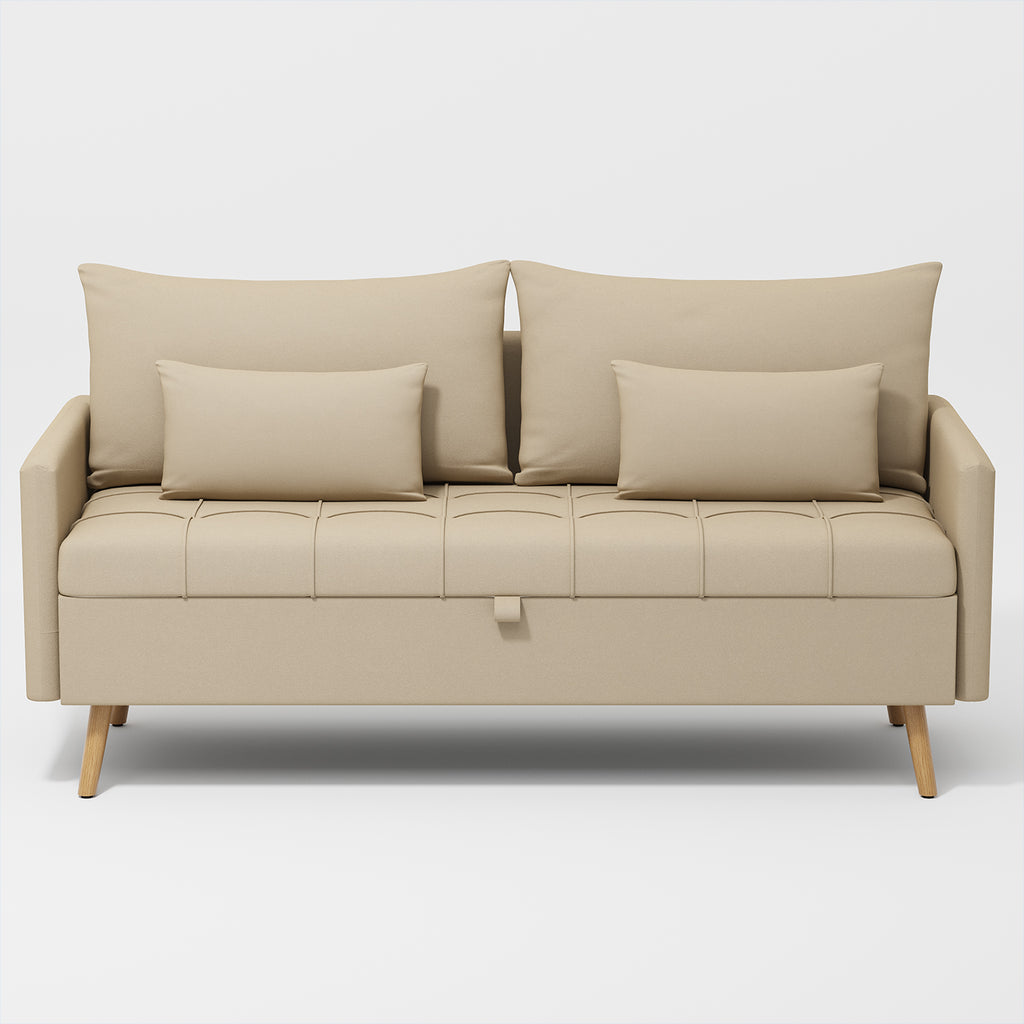 Sofá Moderno de Dos Plazas con Espacio de Almacenamiento Puertos de Carga USB y Tipo C, Y Dos Almohadas Beige
