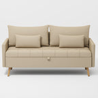 Sofá Moderno de Dos Plazas con Espacio de Almacenamiento Puertos de Carga USB y Tipo C, Y Dos Almohadas Beige