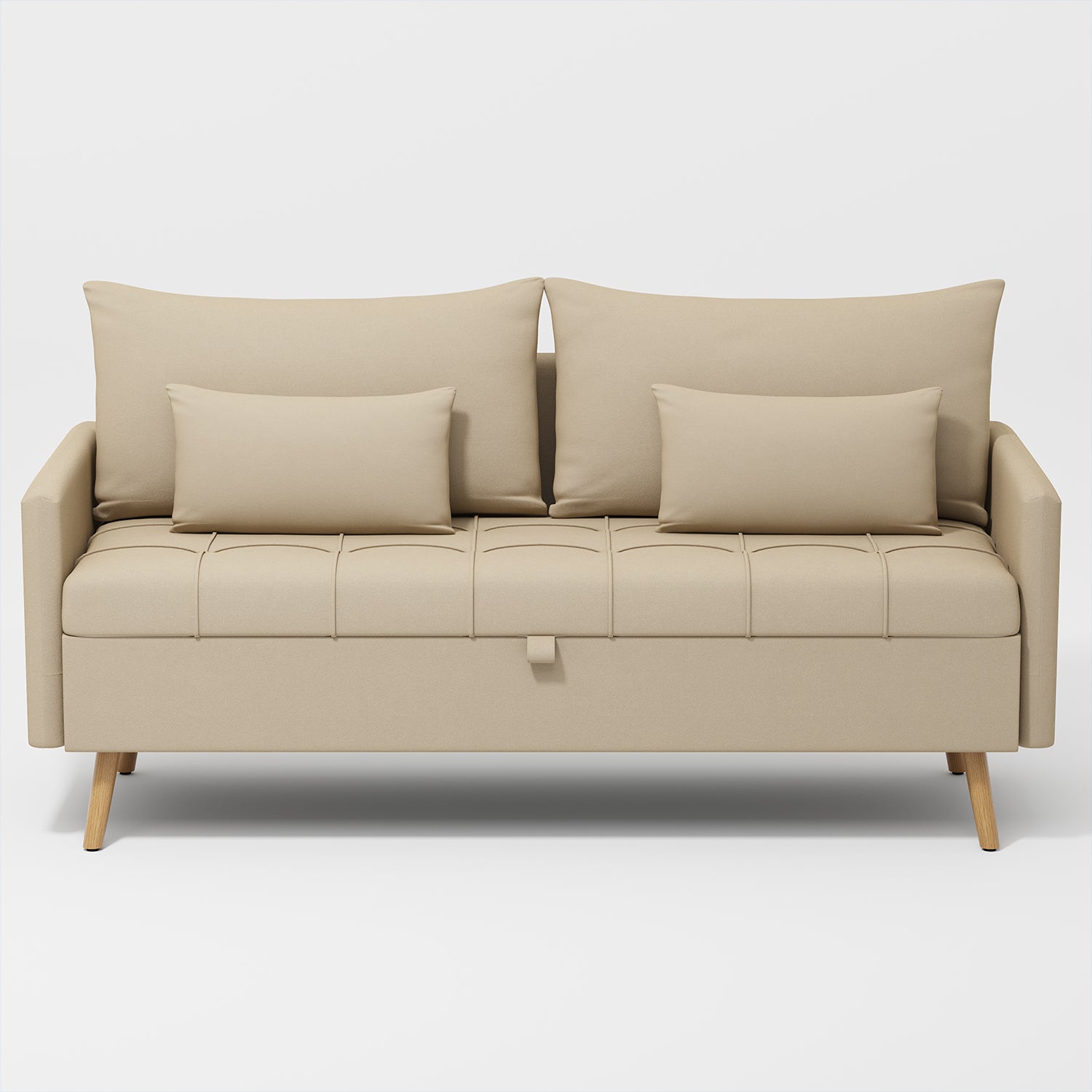 Sofá Moderno de Dos Plazas con Espacio de Almacenamiento Puertos de Carga USB y Tipo C, Y Dos Almohadas Beige