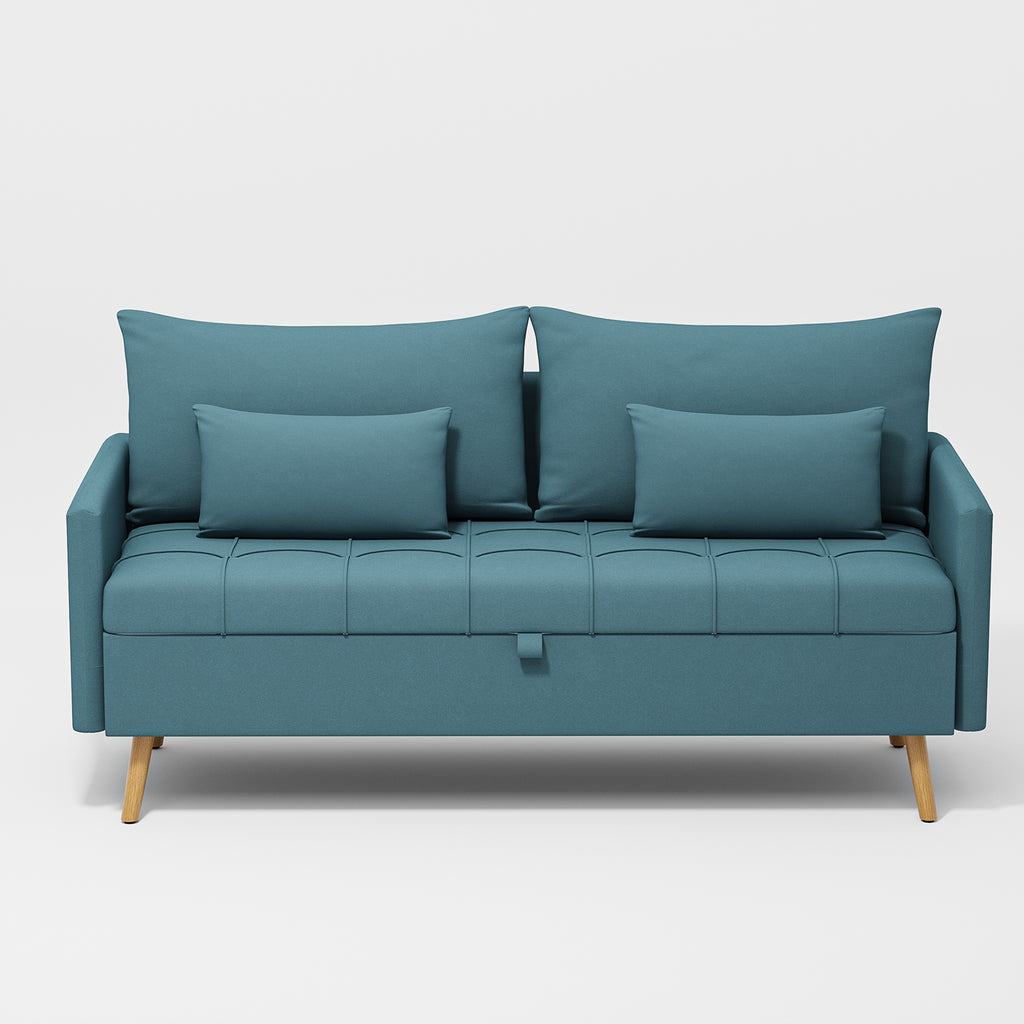 Sofá Moderno de Dos Plazas con Espacio de Almacenamiento Puertos de Carga USB y Tipo C, Y Dos Almohadas Azul