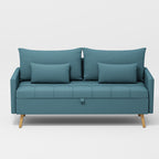 Sofá Moderno de Dos Plazas con Espacio de Almacenamiento Puertos de Carga USB y Tipo C, Y Dos Almohadas Azul