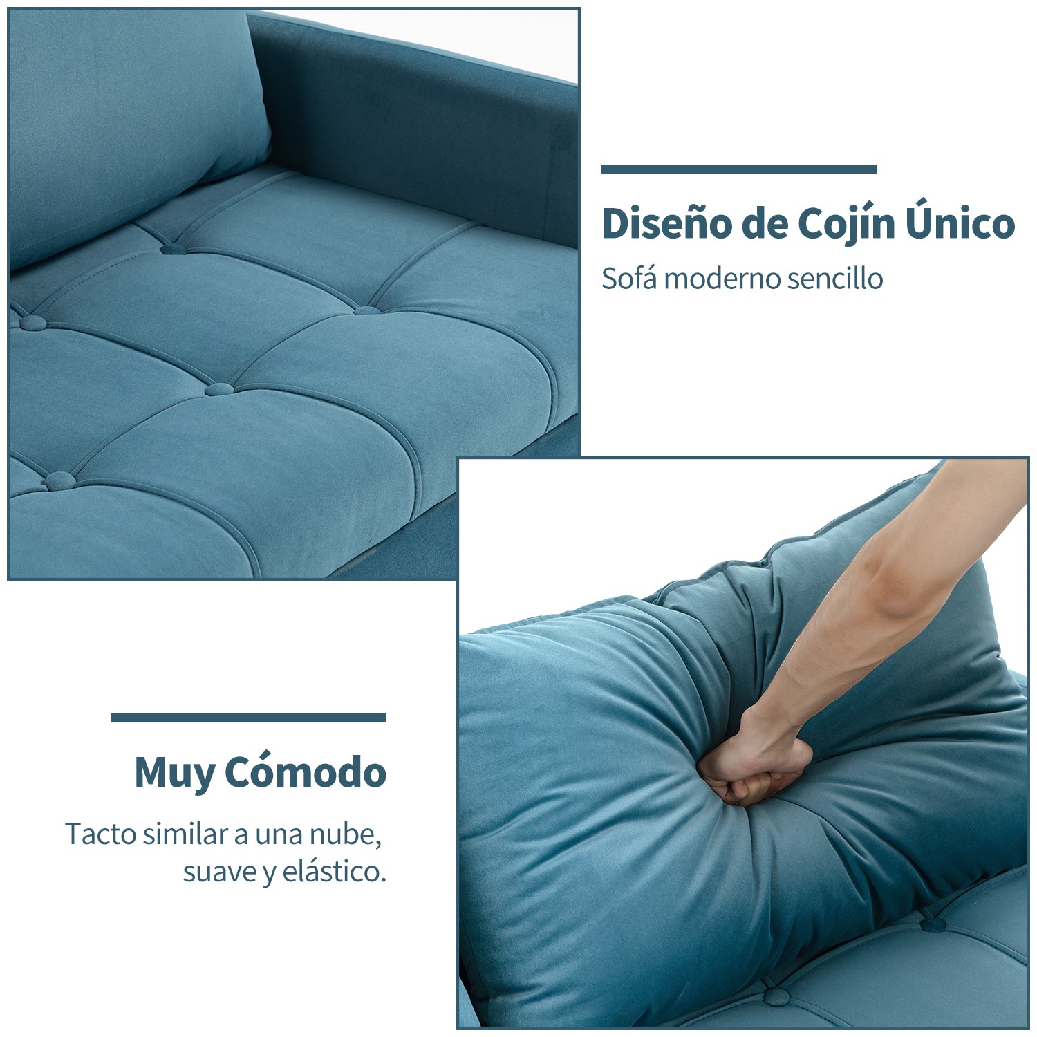 Sofá Moderno de Dos Plazas con Espacio de Almacenamiento Puertos de Carga USB y Tipo C, Y Dos Almohadas Azul