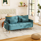 Sofá Moderno de Dos Plazas con Espacio de Almacenamiento Puertos de Carga USB y Tipo C, Y Dos Almohadas Azul