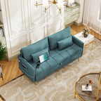 Sofá Moderno de Dos Plazas con Espacio de Almacenamiento Puertos de Carga USB y Tipo C, Y Dos Almohadas Azul