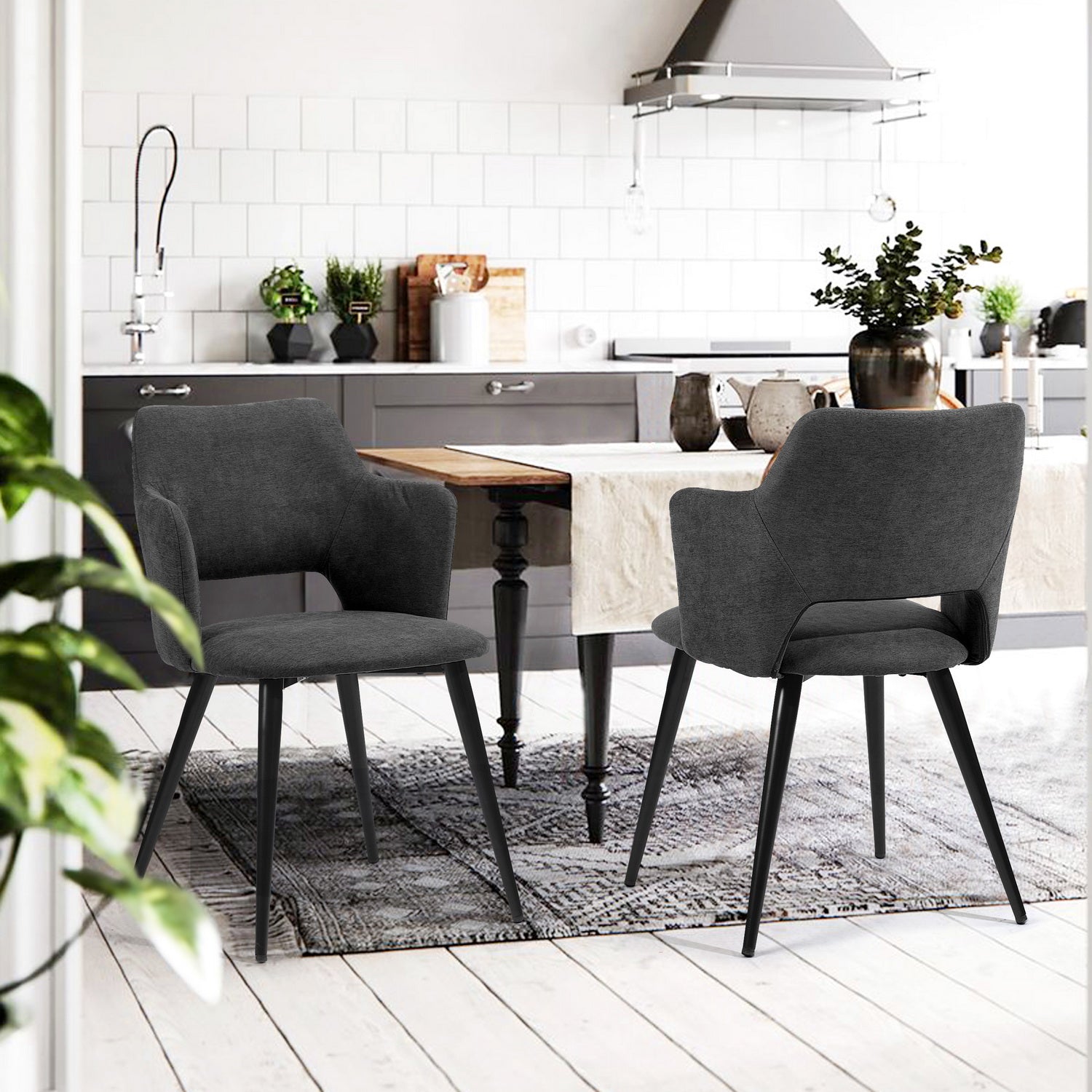 Conjunto de 2 Sillas de Comedor Modernas Respaldo de Diseño Vintage Gris