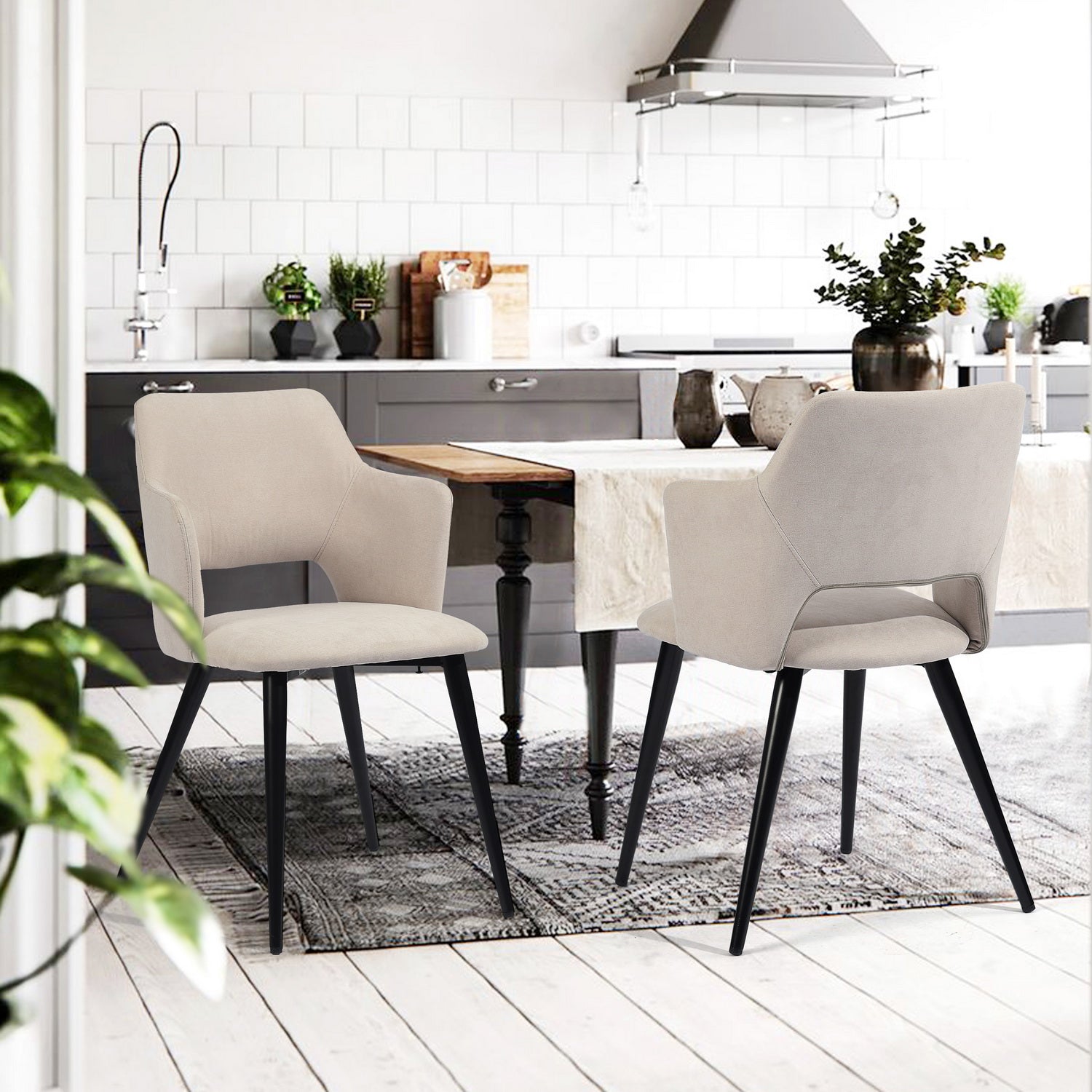 Conjunto de 2 Sillas de Comedor Modernas Respaldo de Diseño Vintage Beige