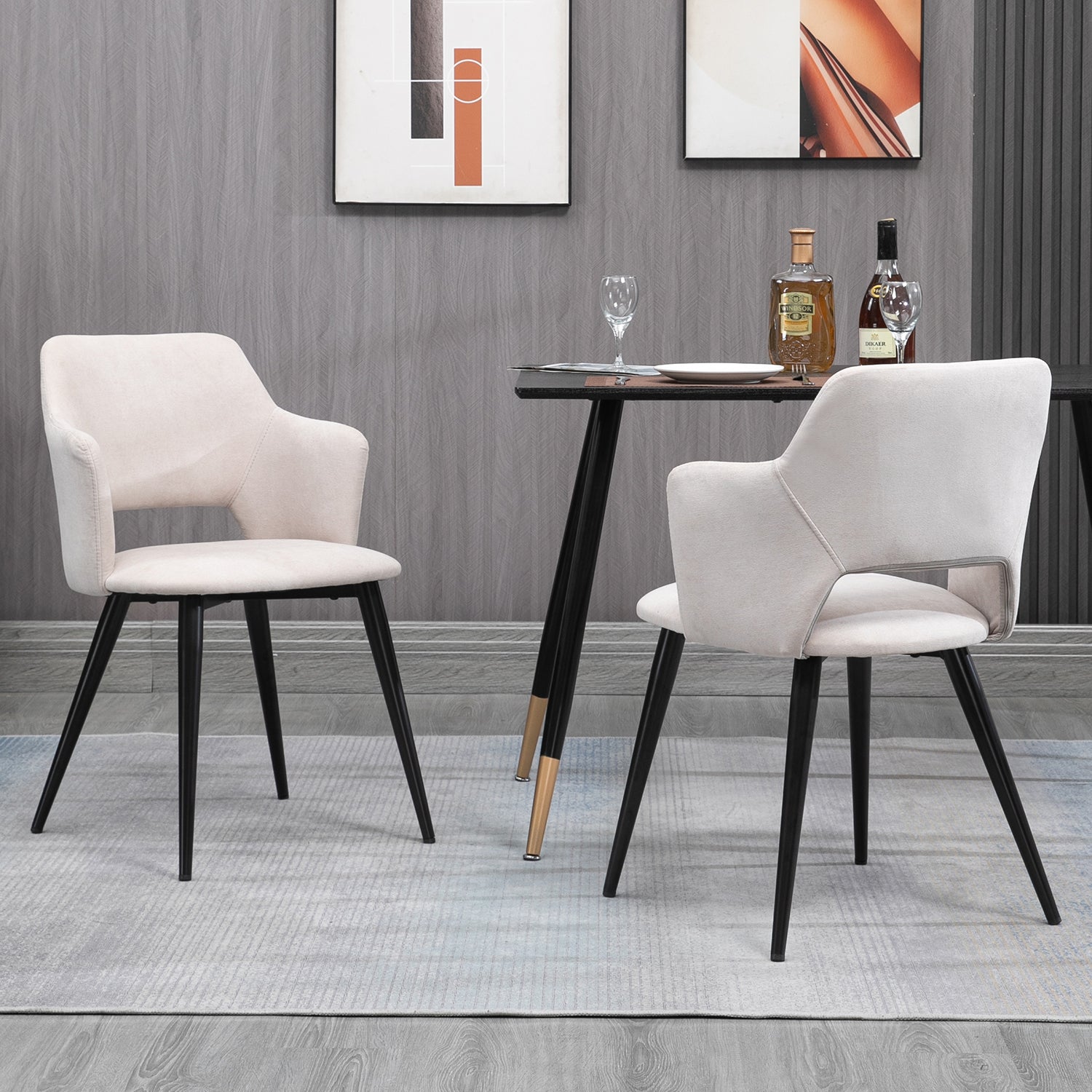 Conjunto de 2 Sillas de Comedor Modernas Respaldo de Diseño Vintage Beige