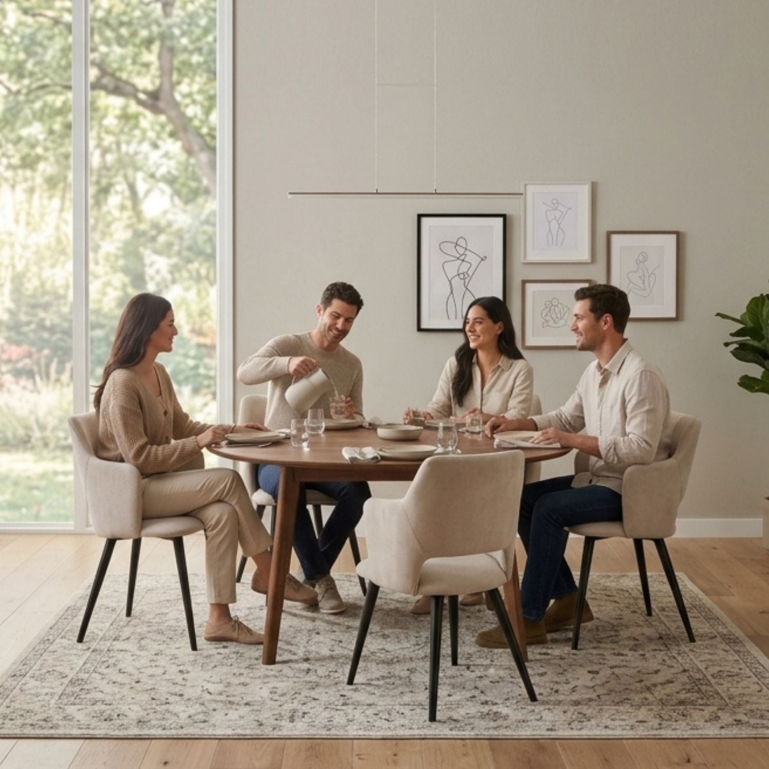 Conjunto de 2 Sillas de Comedor Modernas Respaldo de Diseño Vintage Beige