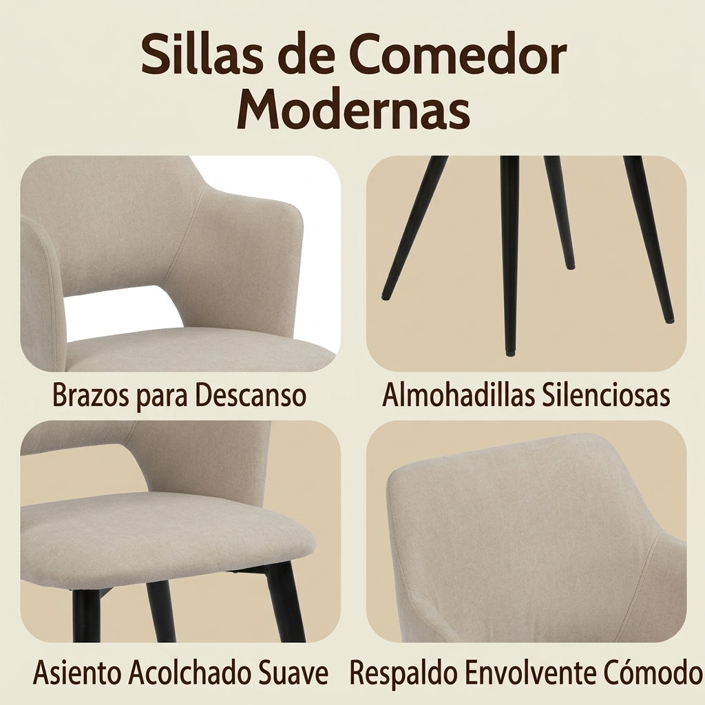 Conjunto de 2 Sillas de Comedor Modernas Respaldo de Diseño Vintage Beige