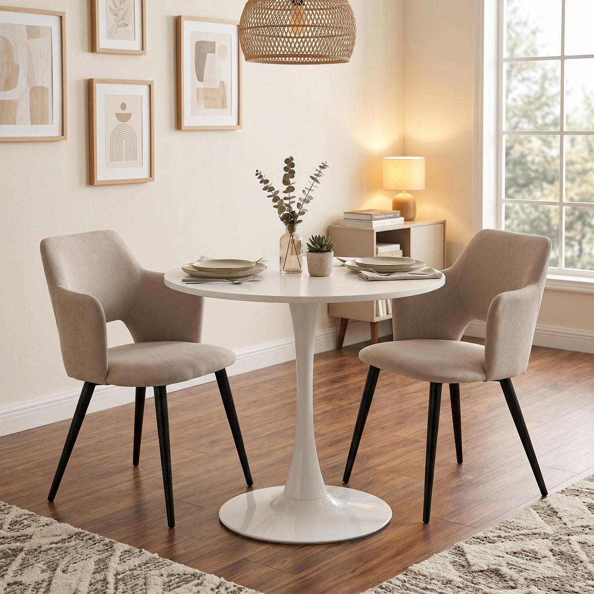 Conjunto de 2 Sillas de Comedor Modernas Respaldo de Diseño Vintage Beige