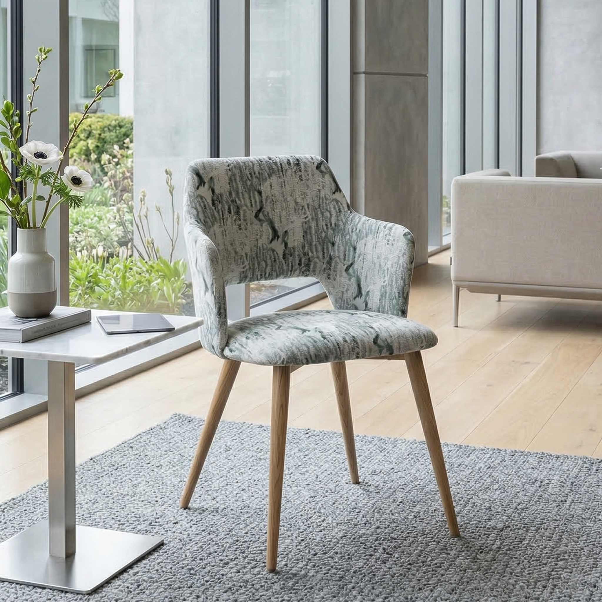 Cyber Homemake ● Silla de Comedor de Terciopelo Peludo con Patas de Madera (Blanco)