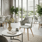 Cyber Homemake ● Silla de Comedor de Terciopelo Peludo con Patas de Madera (Blanco)