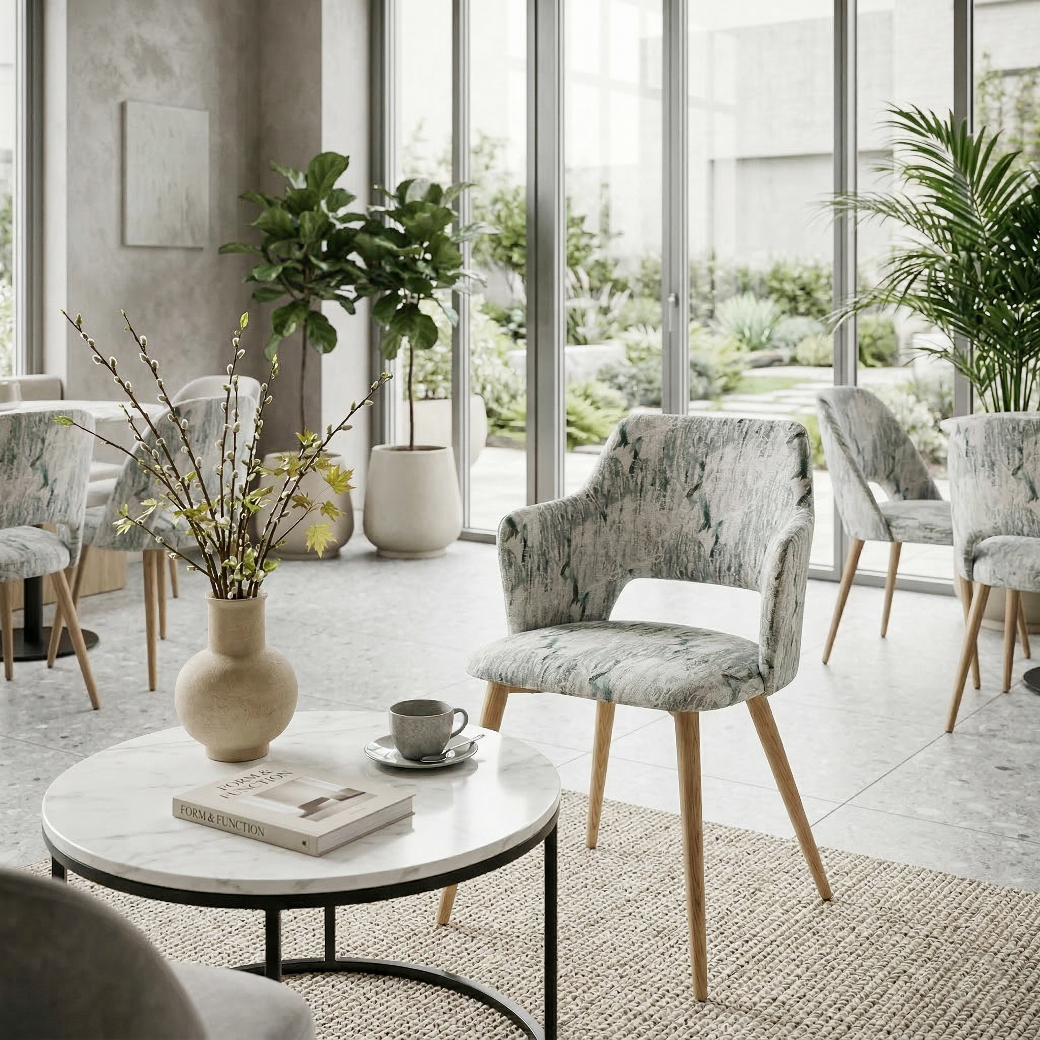 Cyber Homemake ● Silla de Comedor de Terciopelo Peludo con Patas de Madera (Blanco)
