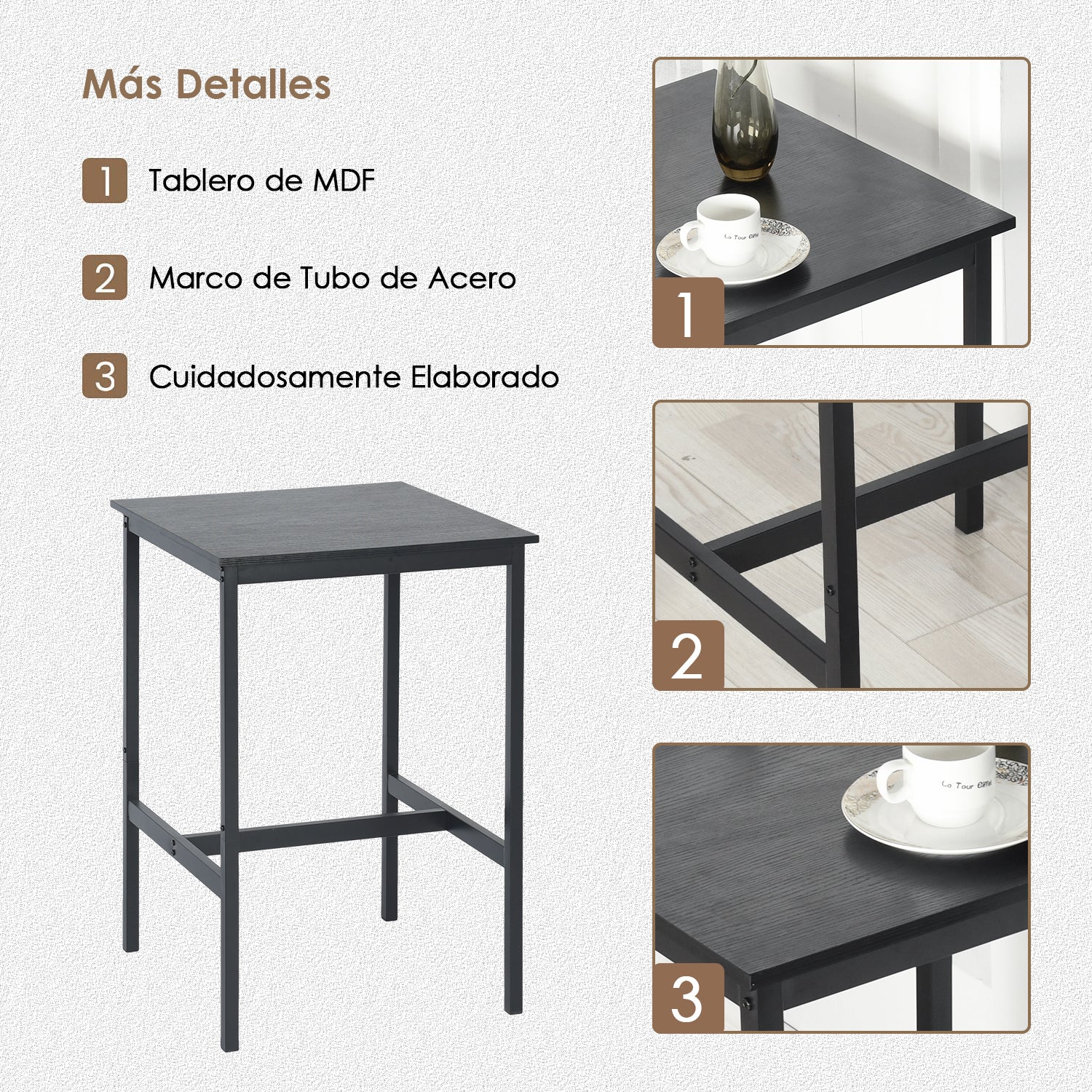 Mesa de Bar Cuadrada Adecuada para Espacios Pequeños Sala y Comedor (Negro)