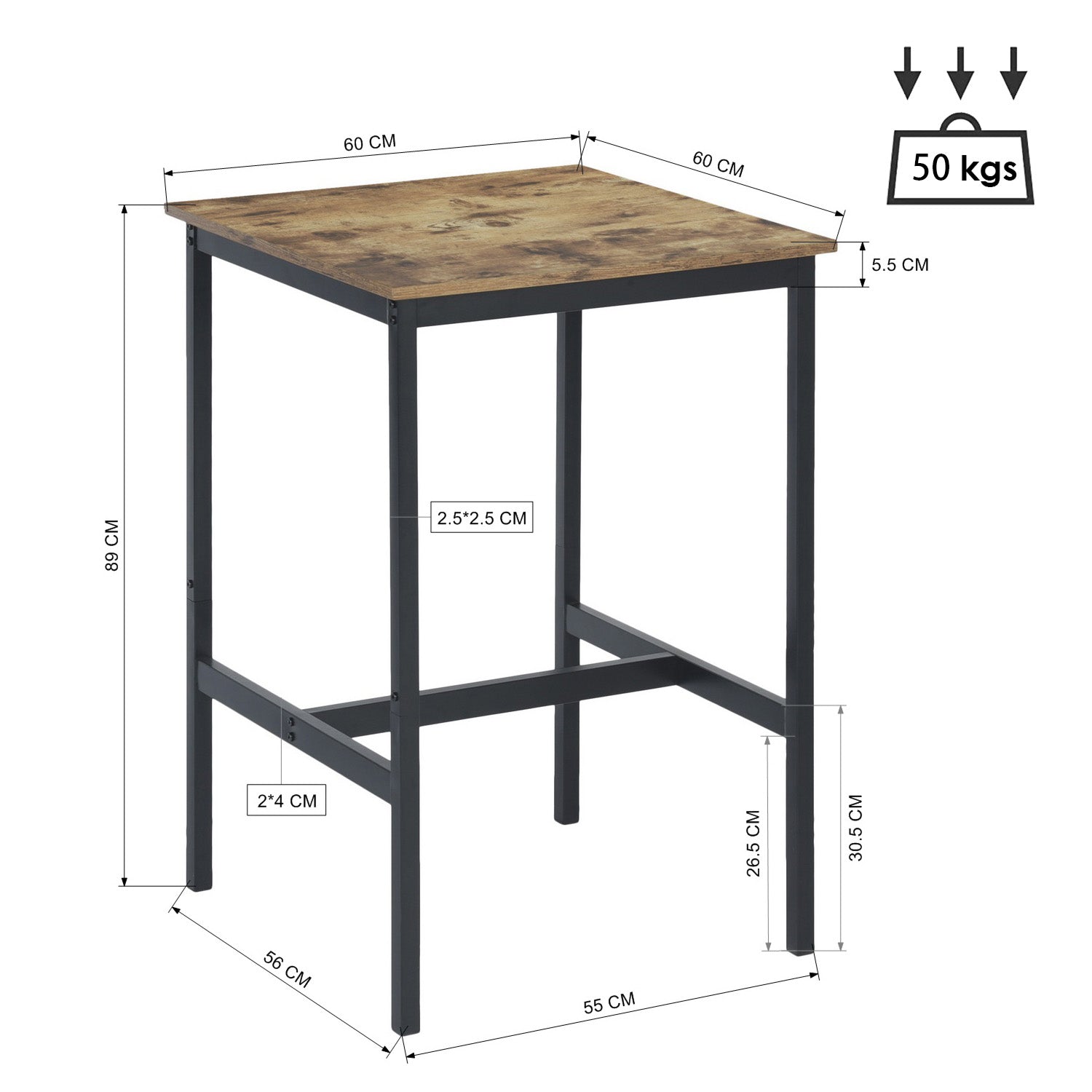 Mesa de Bar Cuadrada Moderna para Espacios Pequeños Salones y Comedores Vintage