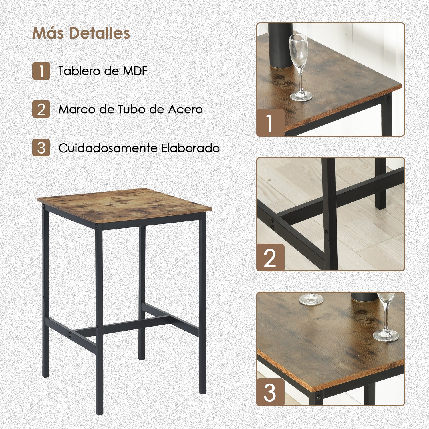 Mesa de Bar Cuadrada Moderna para Espacios Pequeños Salones y Comedores Vintage