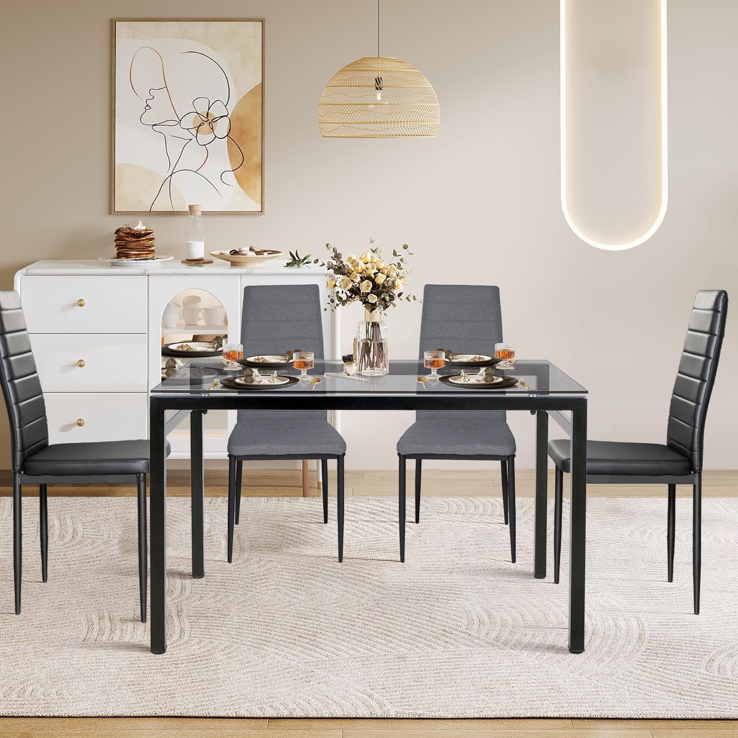 Mesa de Comedor 2-4 Personas Tablero de Vidrio Templado Estilo Moderno Apta para Comedor Cocina Se Puede Usar como Escritorio