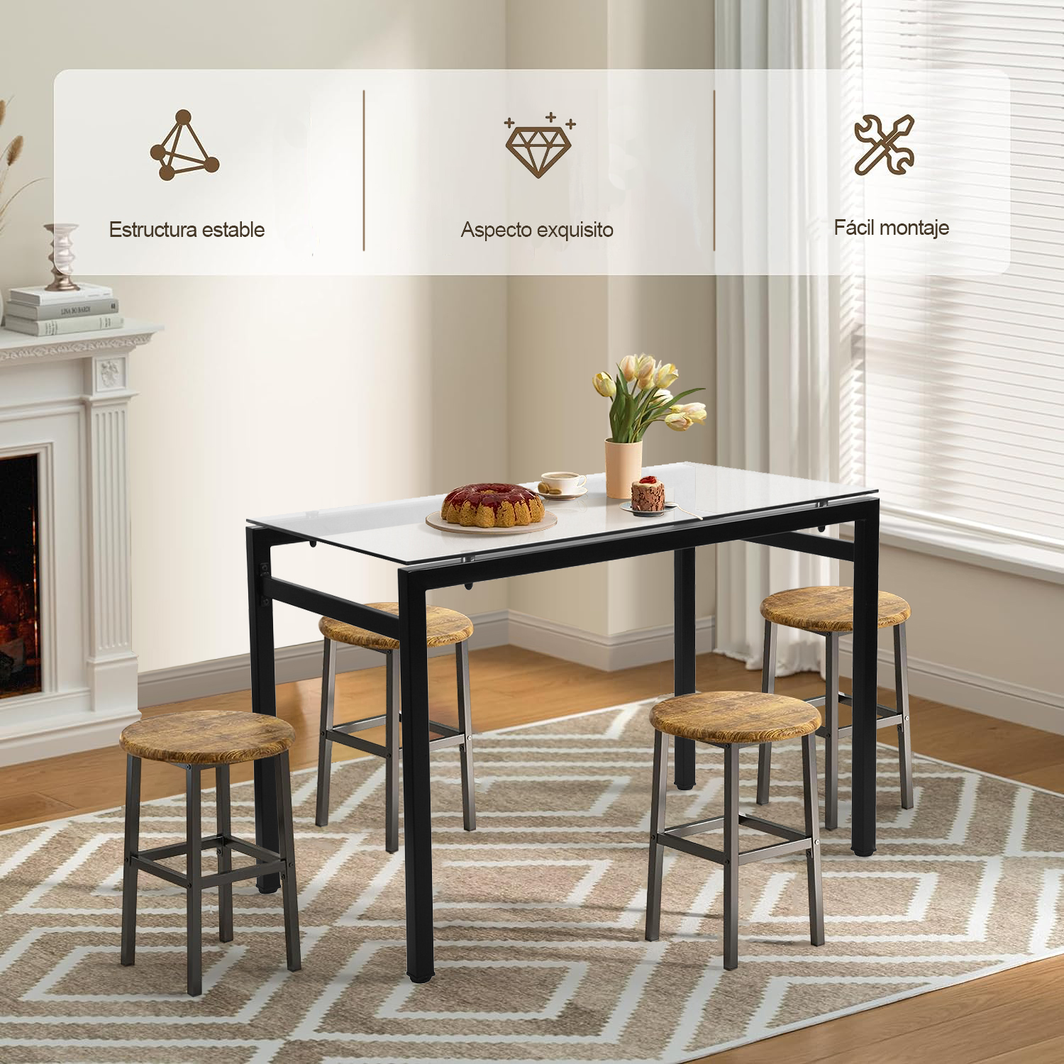 Mesa de Comedor 2-4 Personas Tablero de Vidrio Templado Estilo Moderno Apta para Comedor Cocina Se Puede Usar como Escritorio