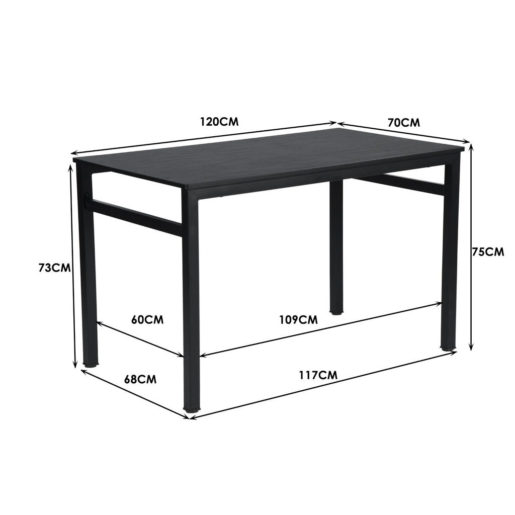 Mesa de Comedor 4-6 Personas Pies de Metal de Tubo de Hierro Estilo Moderno Todo Negro