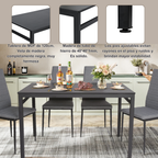 Mesa de Comedor 4-6 Personas Pies de Metal de Tubo de Hierro Estilo Moderno Todo Negro