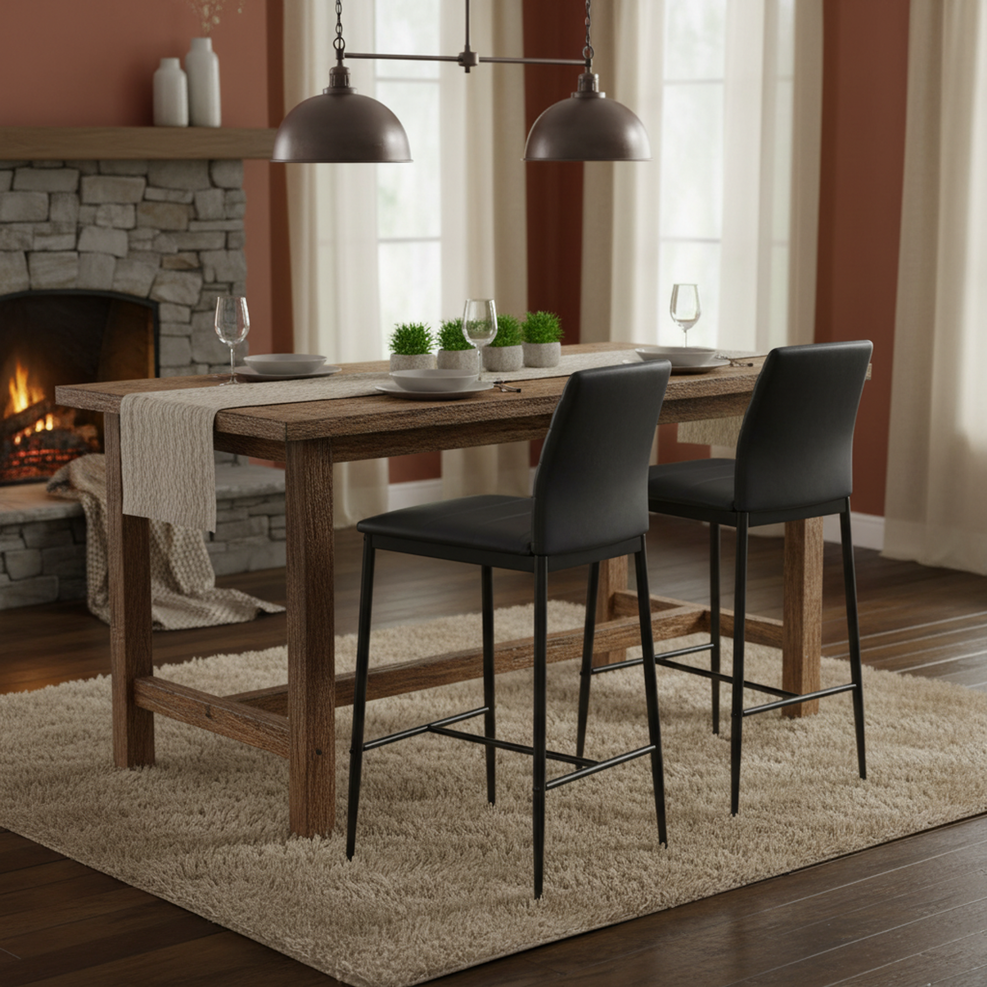 Juego de 2 Taburetes de Bar ContemporáNeos Respaldo Alto Negro