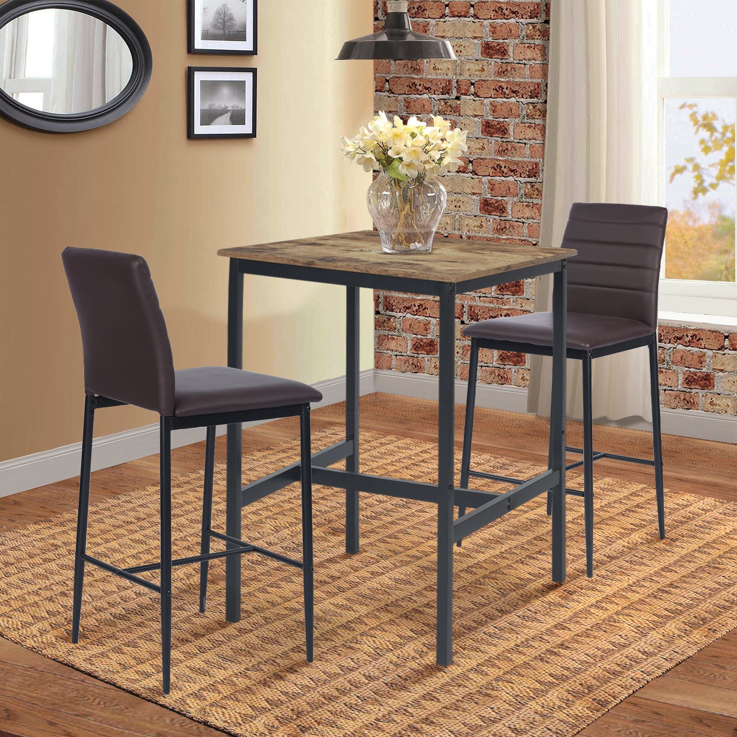 Juego de 2 Taburetes de Bar Contemporáneos con Respaldo Alto Marrón