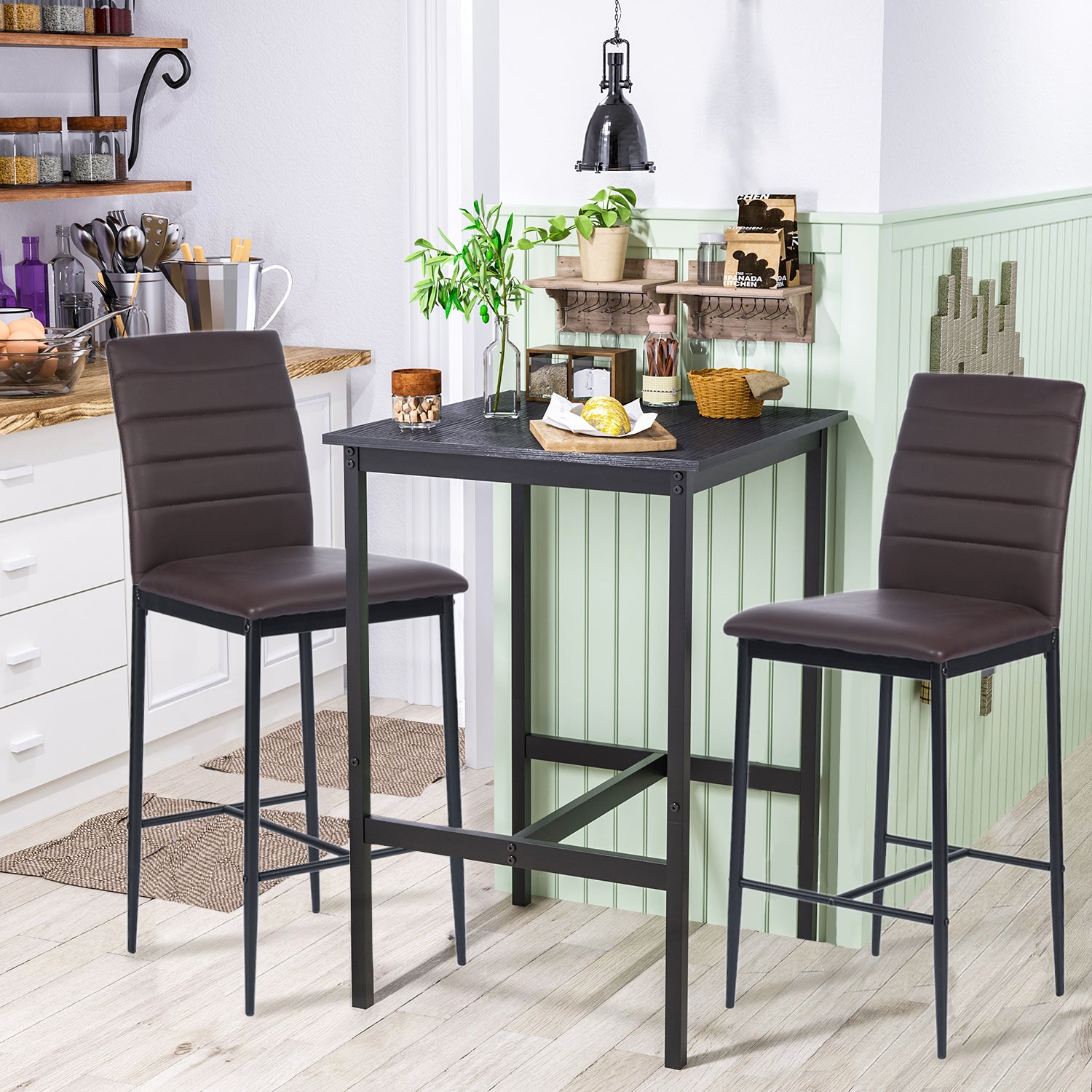 Juego de 2 Taburetes de Bar Contemporáneos con Respaldo Alto Marrón