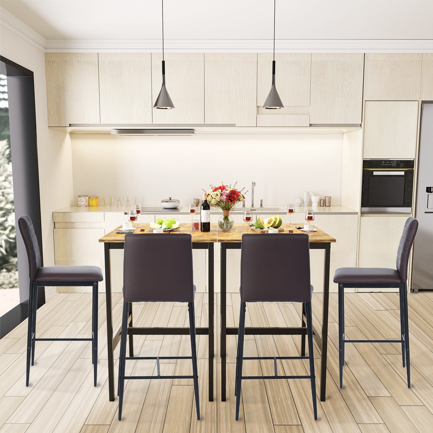 Juego de 2 Taburetes de Bar Contemporáneos con Respaldo Alto Marrón