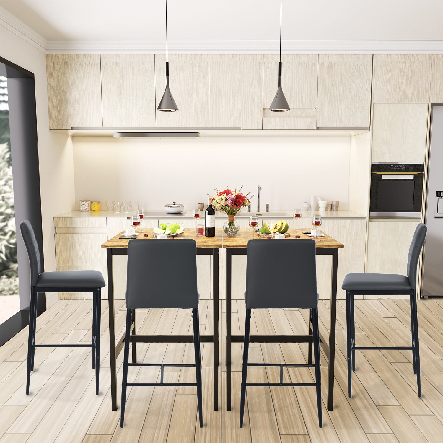 Juego de 2 Sillas de Bar Modernas Color Vino con Respaldo para Bar/Cocina/Restaurante Gris