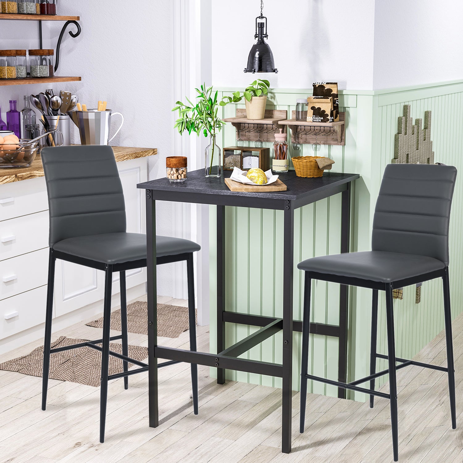 Juego de 2 Sillas de Bar Modernas Color Vino con Respaldo para Bar/Cocina/Restaurante Gris