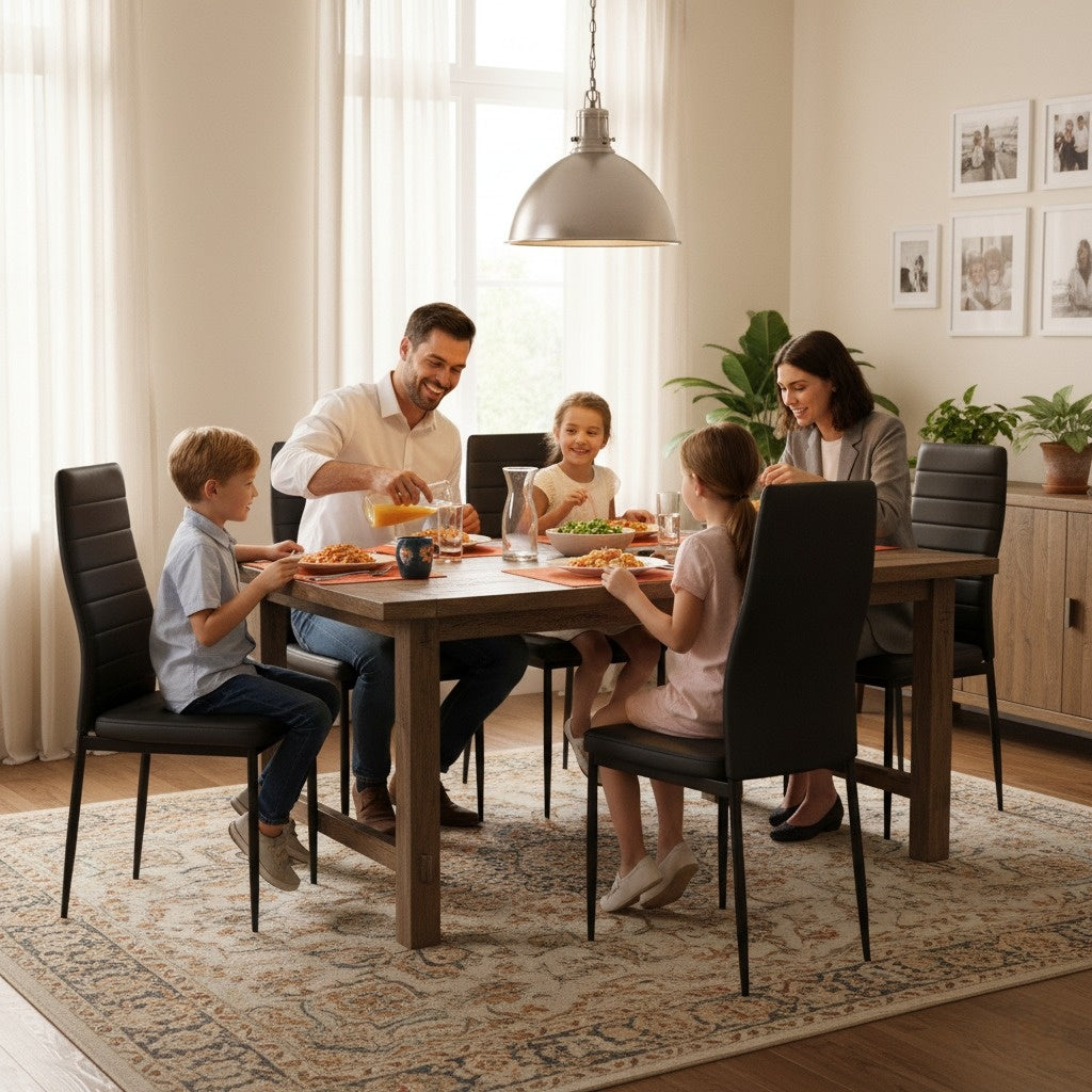 Silla de Comedor de Cuatro Piezas Diseño Simple sin Brazos y con Respaldo Alto Negro