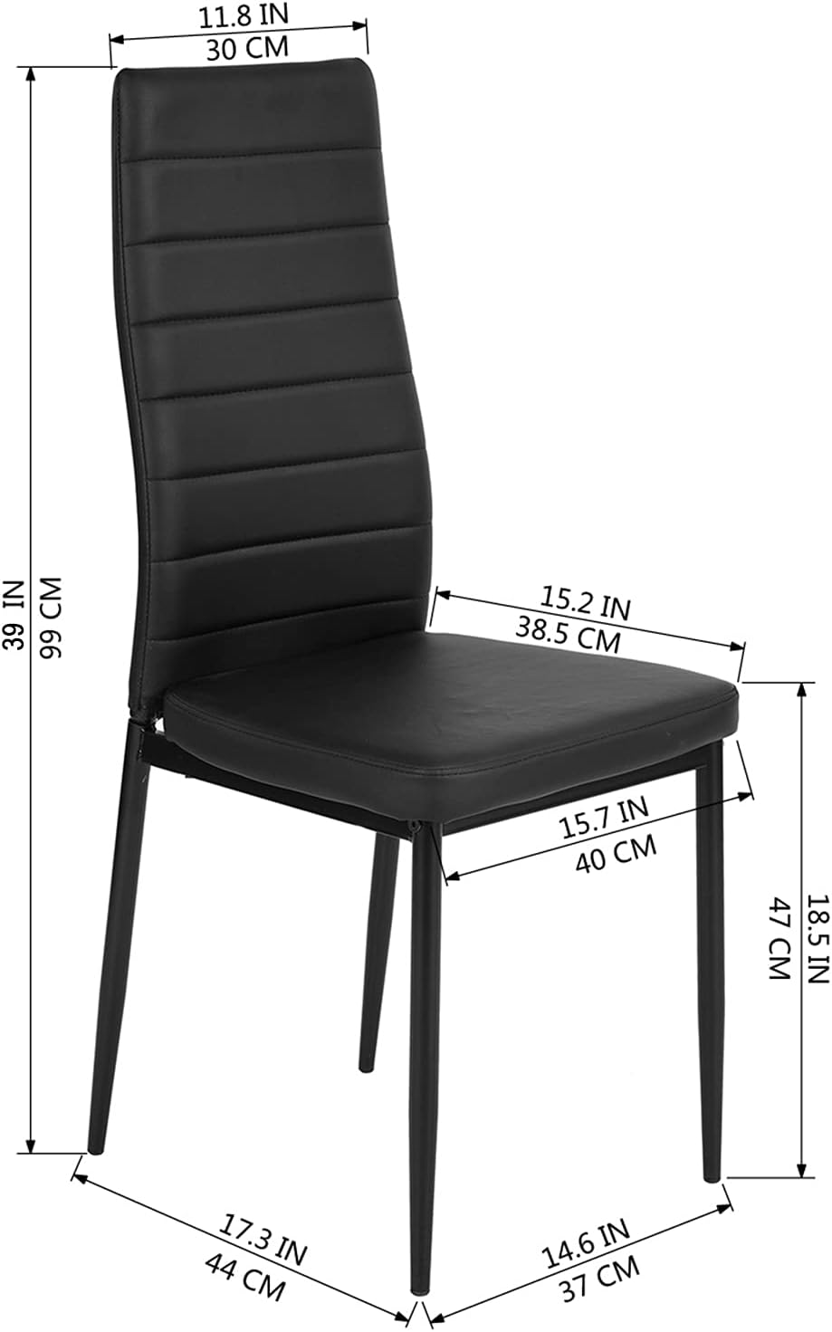 Silla de Comedor de Cuatro Piezas Diseño Simple sin Brazos y con Respaldo Alto Negro