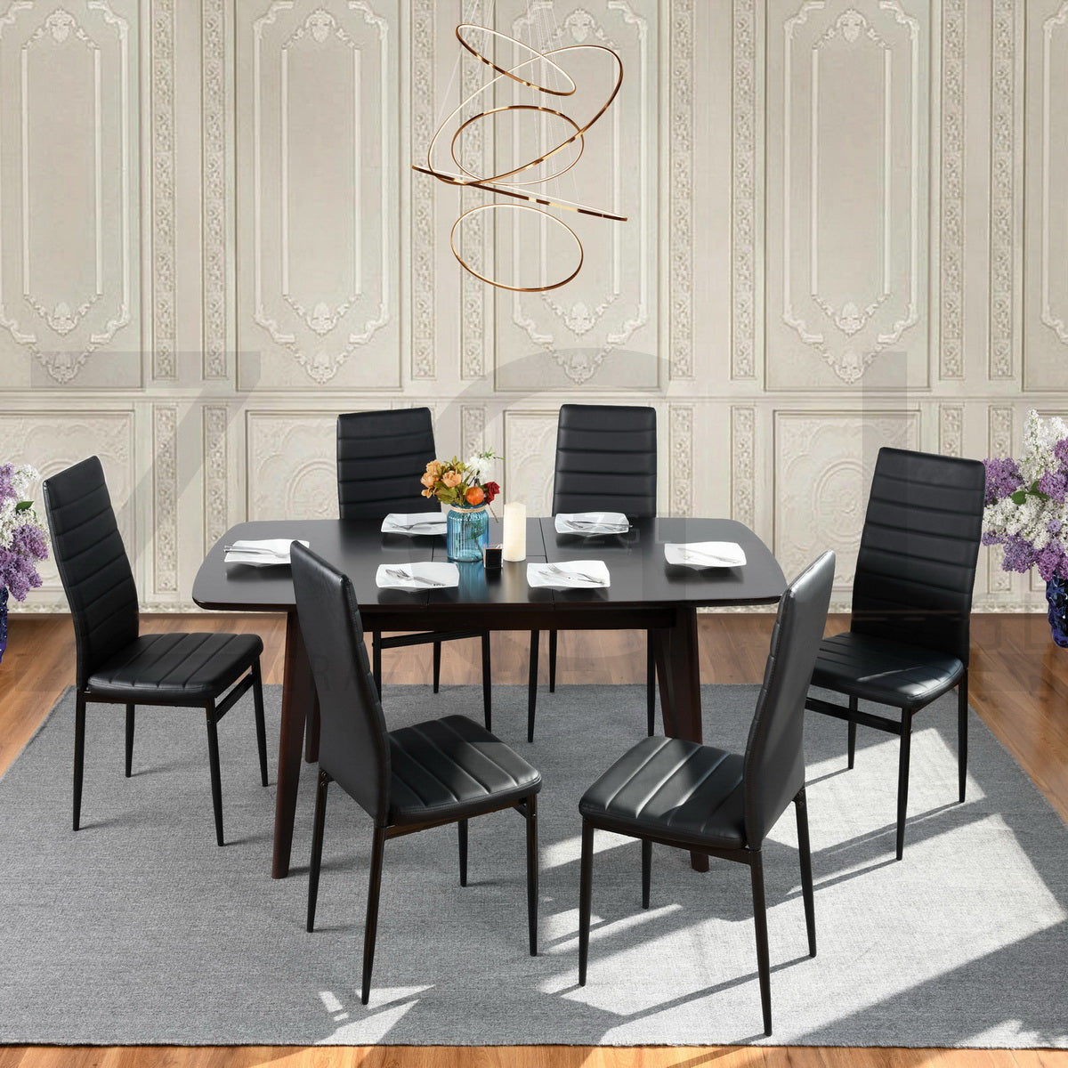 Silla de Comedor de Cuatro Piezas Diseño Simple sin Brazos y con Respaldo Alto Negro