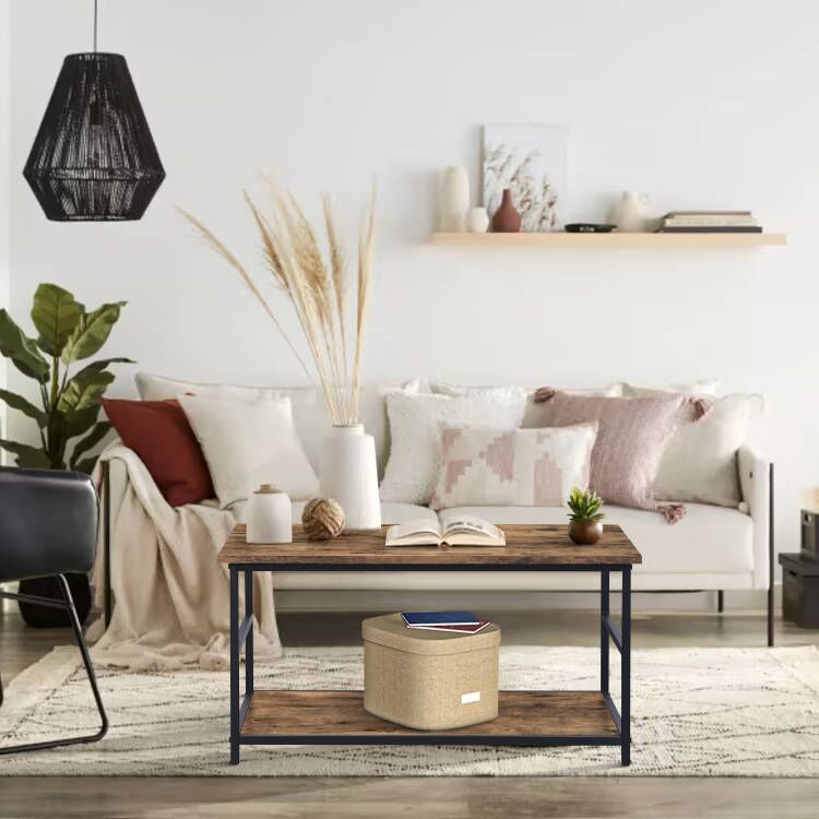 Mesa de Centro de Dos Niveles con Almacenamiento Ajustable Vintage