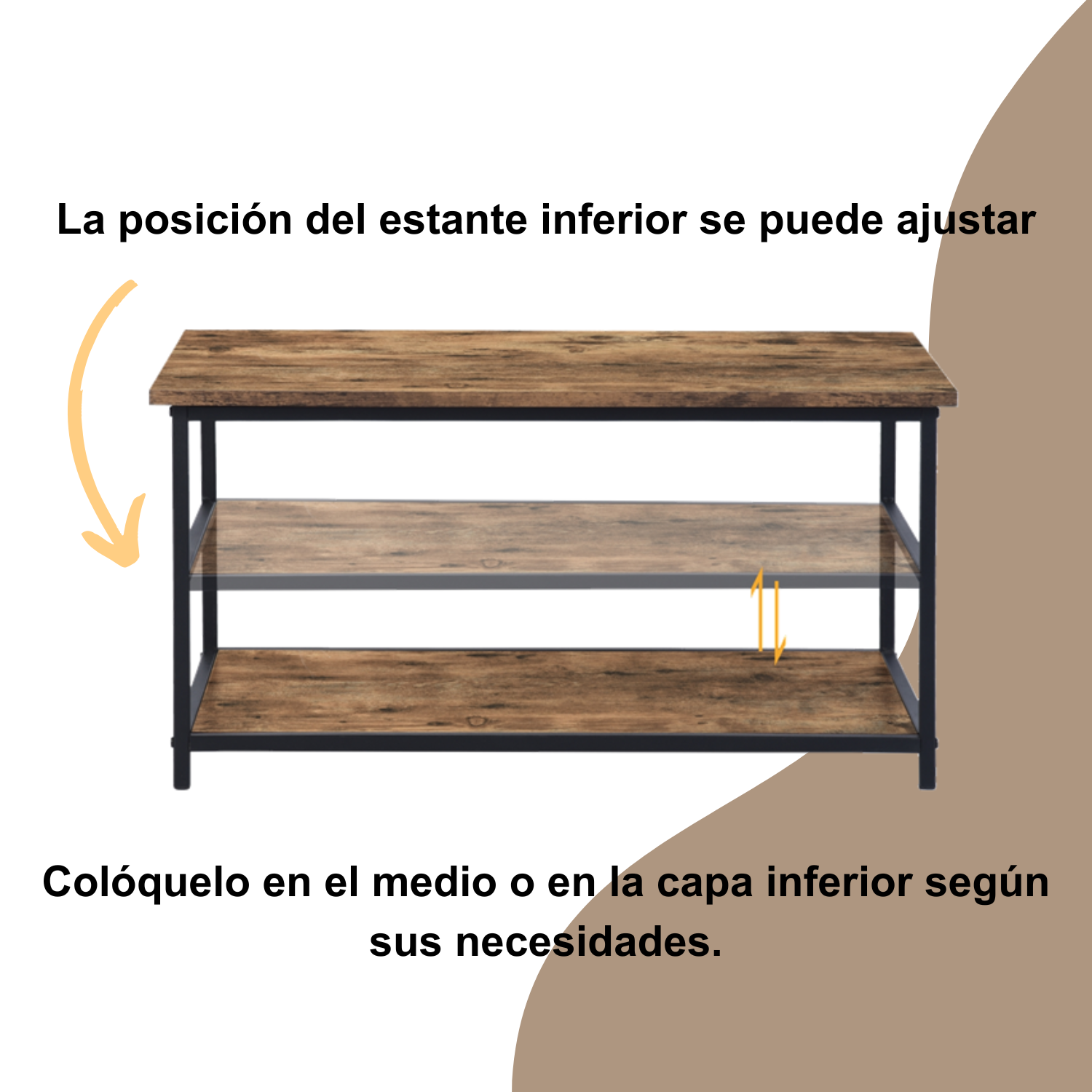 Mesa de Centro de Dos Niveles con Almacenamiento Ajustable Vintage