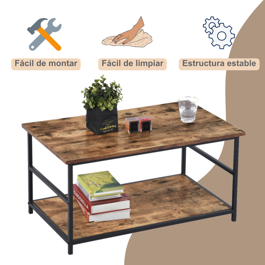Mesa de Centro de Dos Niveles con Almacenamiento Ajustable Vintage