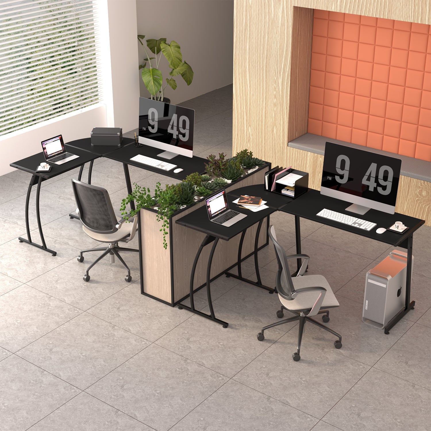 Escritorio de Computadora de Esquina en Forma de L Negro