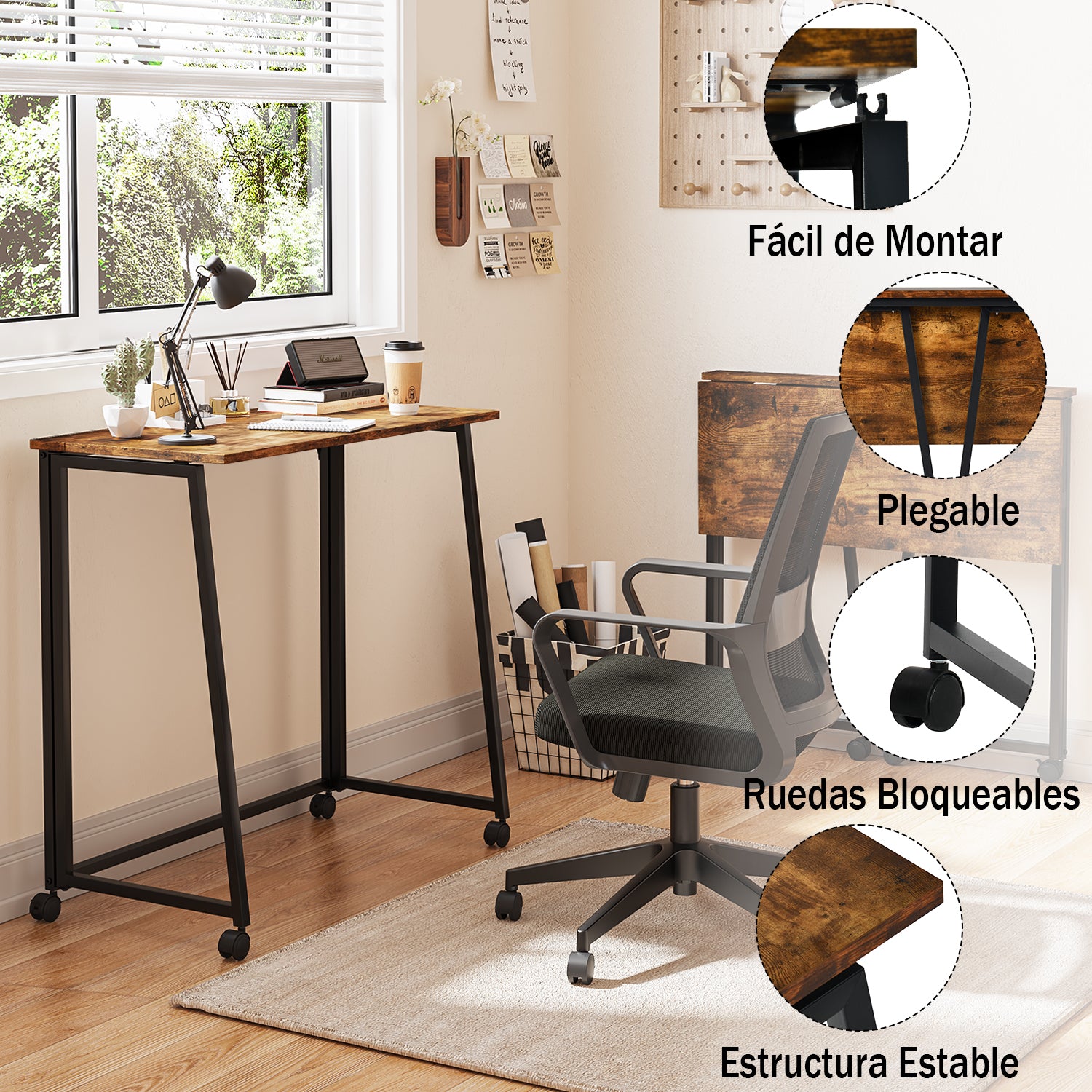 Escritorio Plegable con Ruedas 80 x 44 x 74 cm (Vintage)