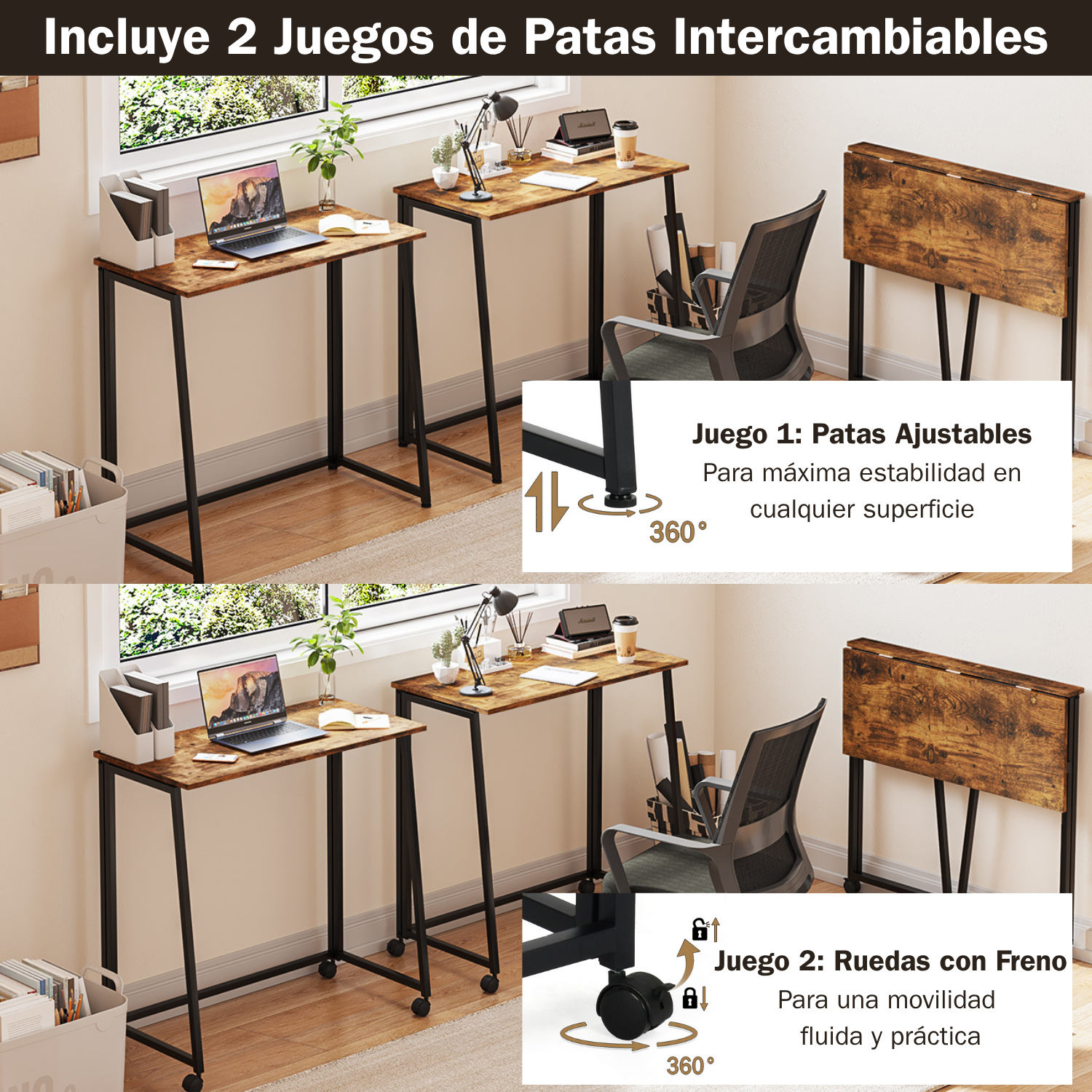 Escritorio Plegable con Ruedas 80 x 44 x 74 cm (Vintage)