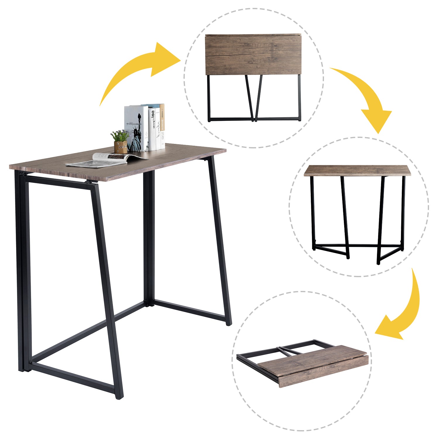 Mesa de Ordenador Plegable para El Hogar Ahorra Espacio 80 X 44 X 74 cm Negro Nuez