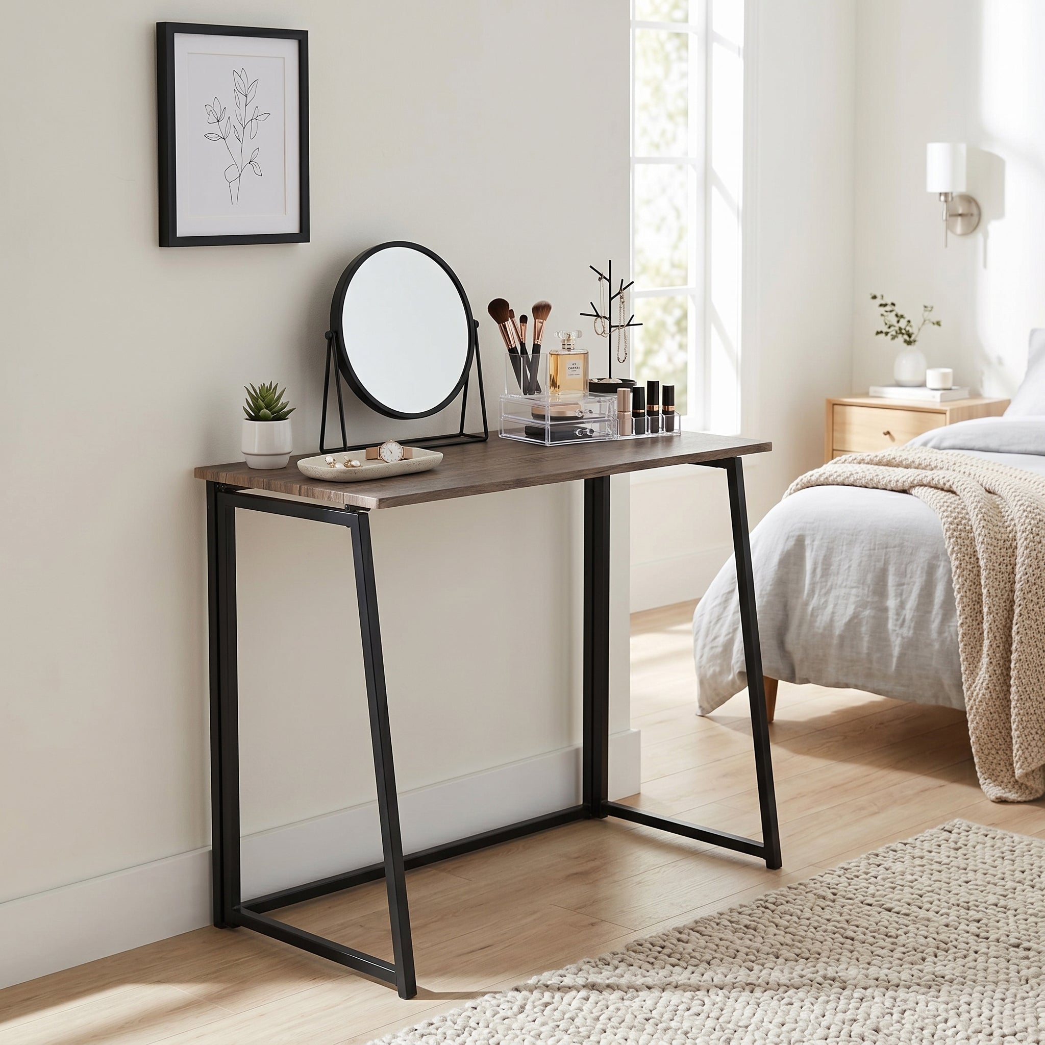Mesa de Ordenador Plegable para El Hogar Ahorra Espacio 80 X 44 X 74 cm Negro Nuez