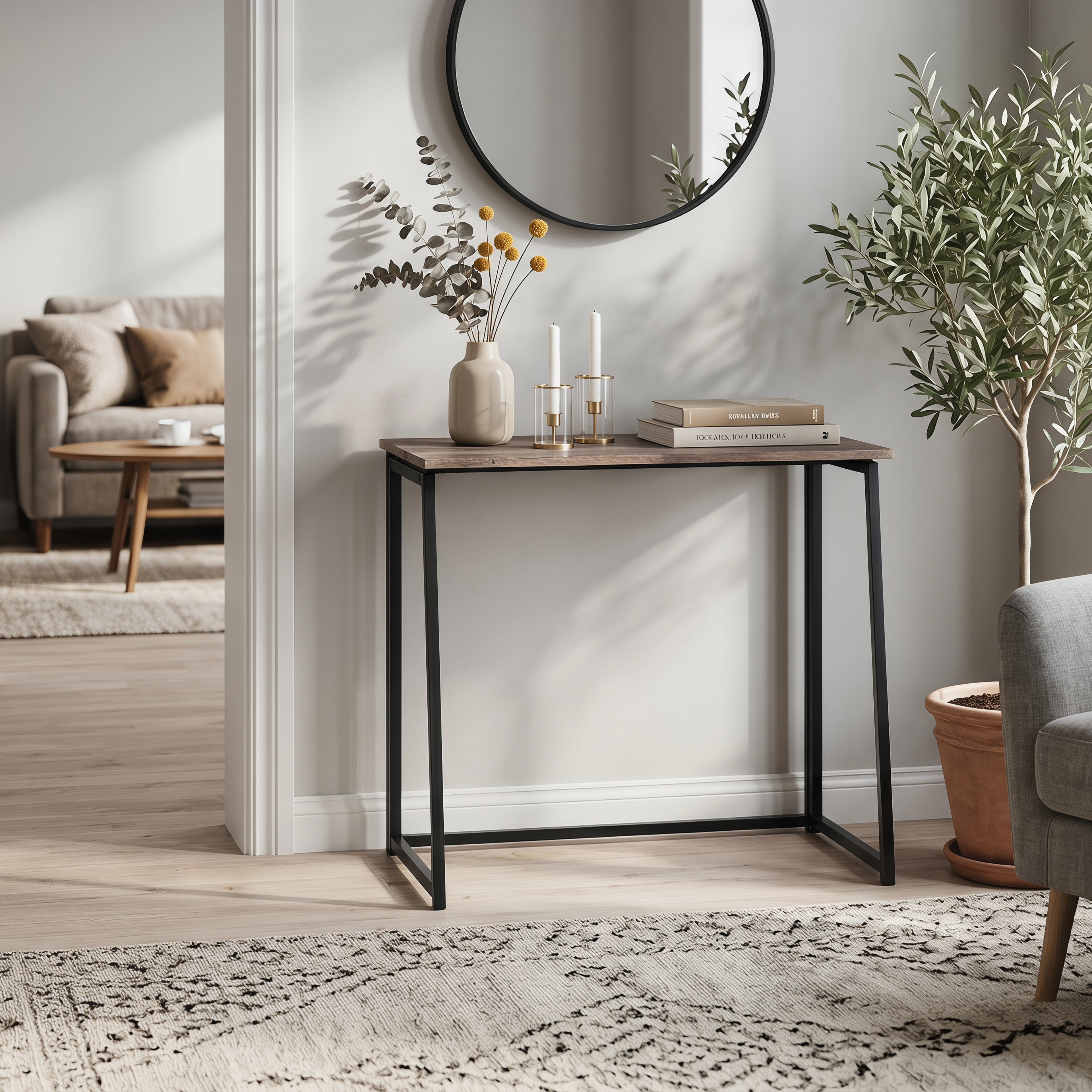 Mesa de Ordenador Plegable para El Hogar Ahorra Espacio 80 X 44 X 74 cm Negro Nuez