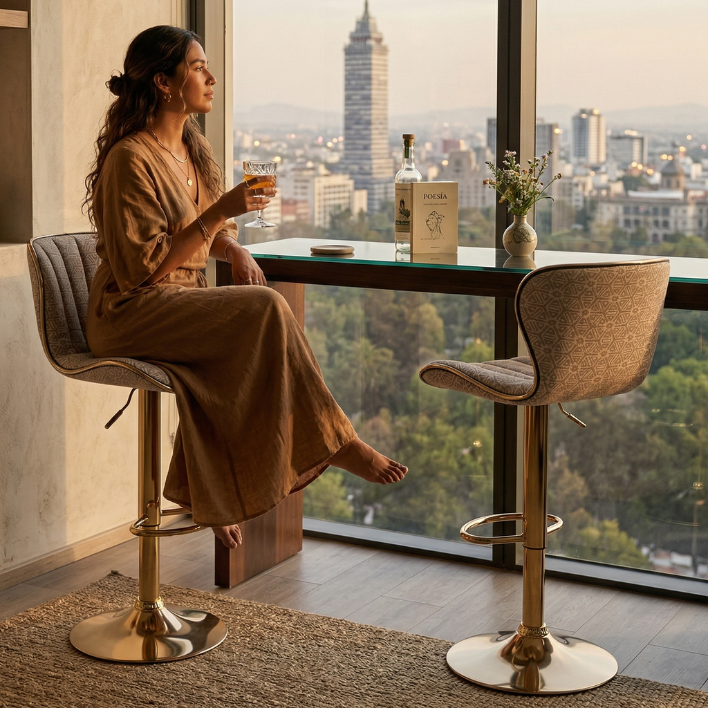 Cyber Homemake ● Taburete de Bar Moderno Lujoso con Acabado Dorado