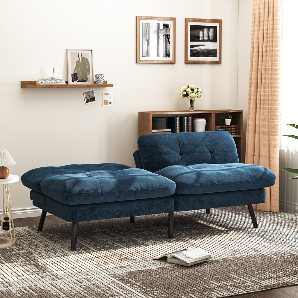 Sofá Cama para 2 Personas con Respaldo Doble Ajustable 120-180 Grados Para Sala de Estar y Dormitorio Lino Azul
