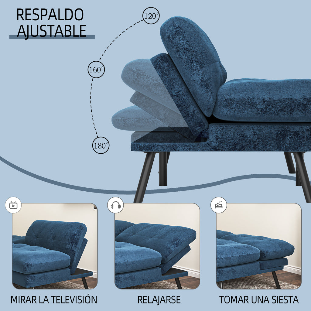 Sofá Cama para 2 Personas con Respaldo Doble Ajustable 120-180 Grados Para Sala de Estar y Dormitorio Lino Azul